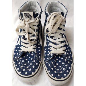 Vans SK8 Hi Top Blue & White Polka Dots Men 6.5 Women 8 Skate Shoes Sneakers